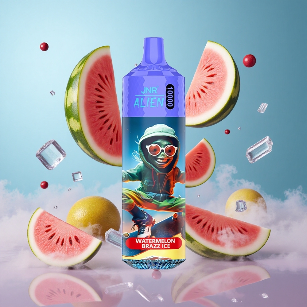 JNR Alien 10000 Puffs Watermelon Brazz Ice Disposable Vape with 850mAh Battery 1.2Ohm Mesh Coil RGB LED Type-C