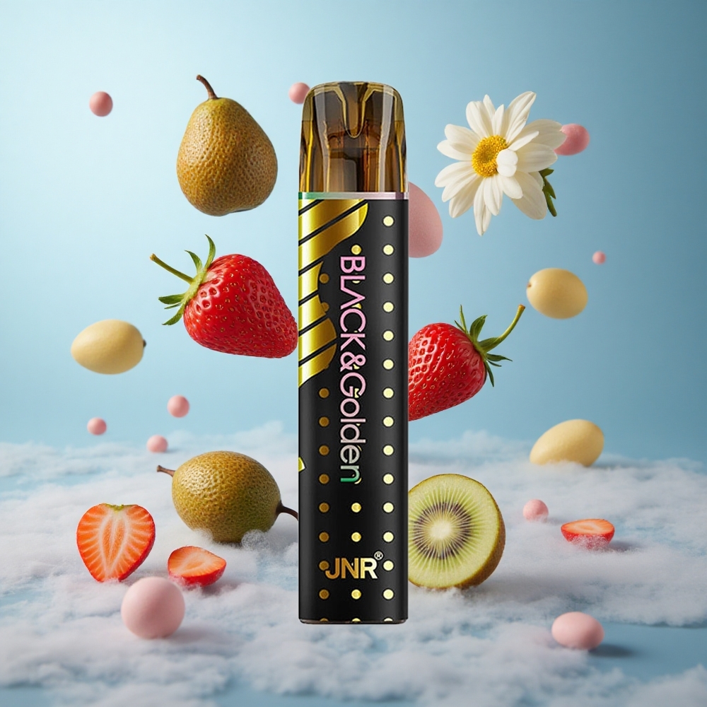 JNR Black&Golden 600+200 Puffs Strawberry Kiwi Disposable Vape 550mAh 2ml 2% Nicotine