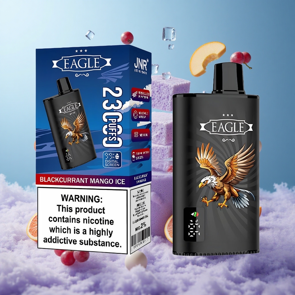 JNR EAGLE Smart 23000 Puffs Disposable Vape Blackcurrant Mango Ice Digital Screen 1.0ohm Mesh Adjustable Airflow