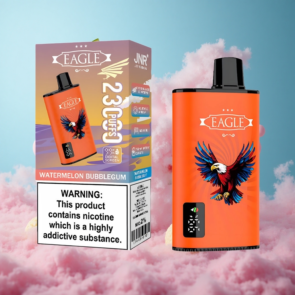 JNR EAGLE Smart 23000 Puffs Disposable Vape Watermelon Bubblegum 25ml 2% Nicotine Mesh Coil Digital Screen Adjustable Airflow