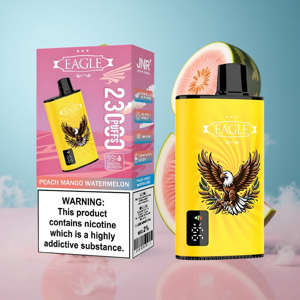 JNR EAGLE Smart 23000 Puffs Peach Mango Watermelon Digital Screen 1.0ohm Mesh Coil Adjustable Airflow