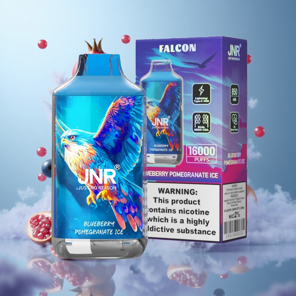 JNR Falcon 16000 Puffs 22ml Dual Mesh Blueberry Pomegranate Ice Type C LED