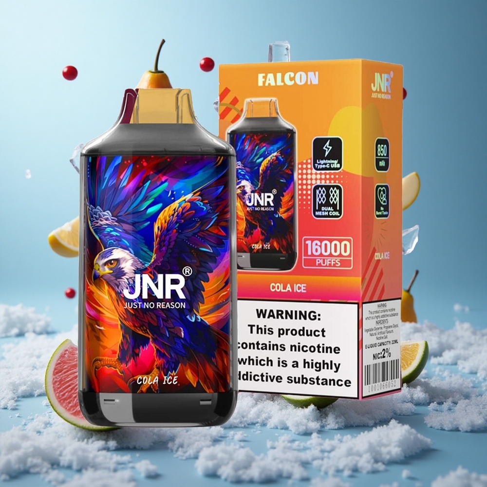 JNR Falcon 16000 Puffs Cola Ice 850mAh 22ml Dual Mesh Coil Type C LED 0% 2% Nicotine Nicotine