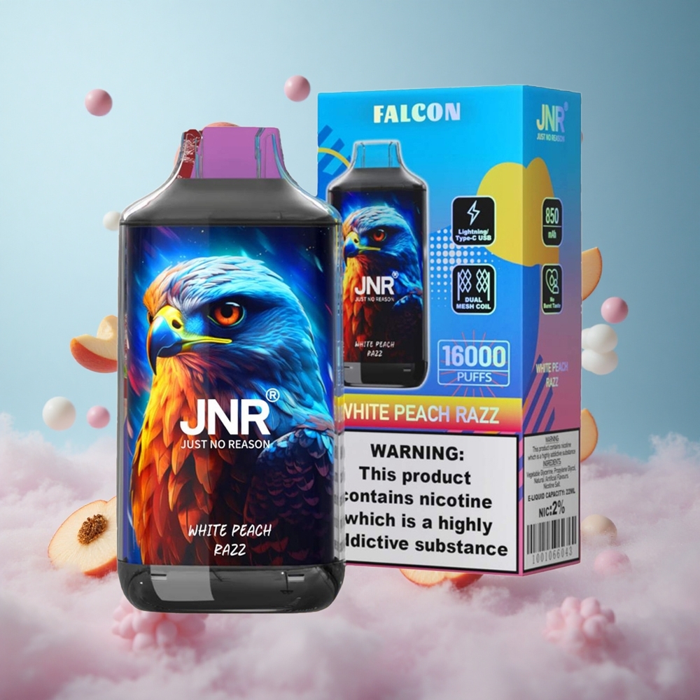 JNR Falcon 16000 Puffs Dual Mesh White Peach Razz Smart LED Display 850mAh Type C
