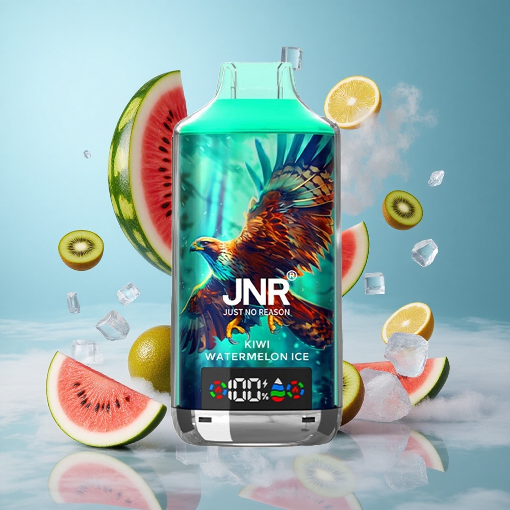 JNR Falcon X 18000 Puffs Kiwi Watermelon Ice Dual Mesh Coil Dual Core Digital Display Type-C Quick Charge 24ml 750mAh 0%/2%/5% Nicotine