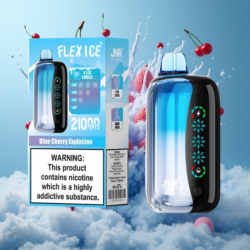 JNR Flex Ice 21000 Puffs Disposable Vape Blue Cherry Explosion Ice Adjustable 26ml 1.2 Ohm Dual Mesh Type-C