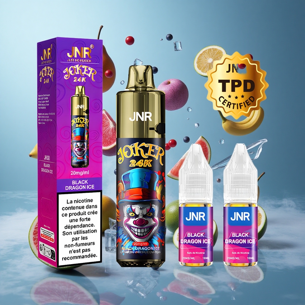 JNR Joker 24K 24000 Puffs Disposable Vape Black Dragon Ice 2+10ml Refillable Pod TPD Compliant