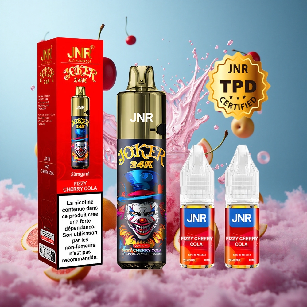 JNR Joker 24K Puffs Disposable Vape Fizzy Cherry Cola 2+10ml Refillable Pod 800mAh