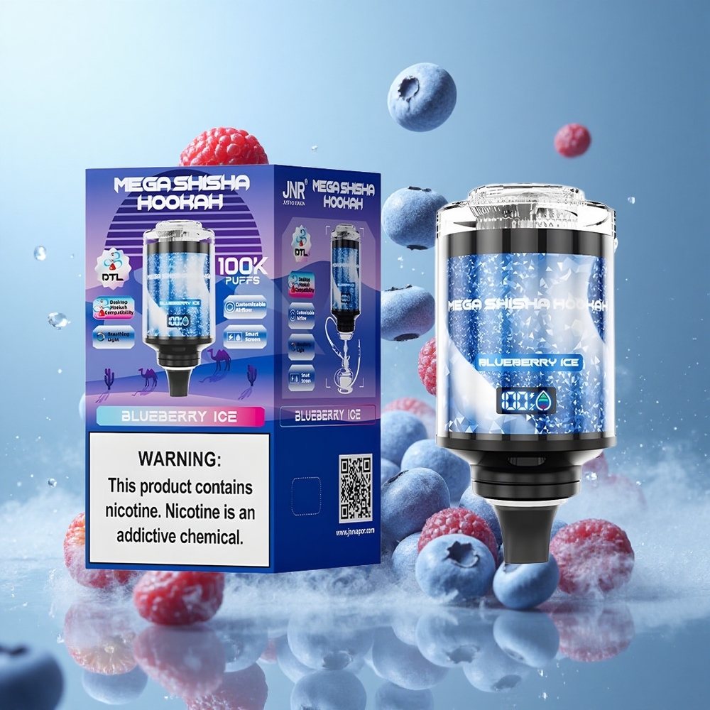 JNR Mega Shisha 100K 70.2mm Blueberry Ice 60ml 2200mAh Type-C Smart Screen Adjustable Airflow