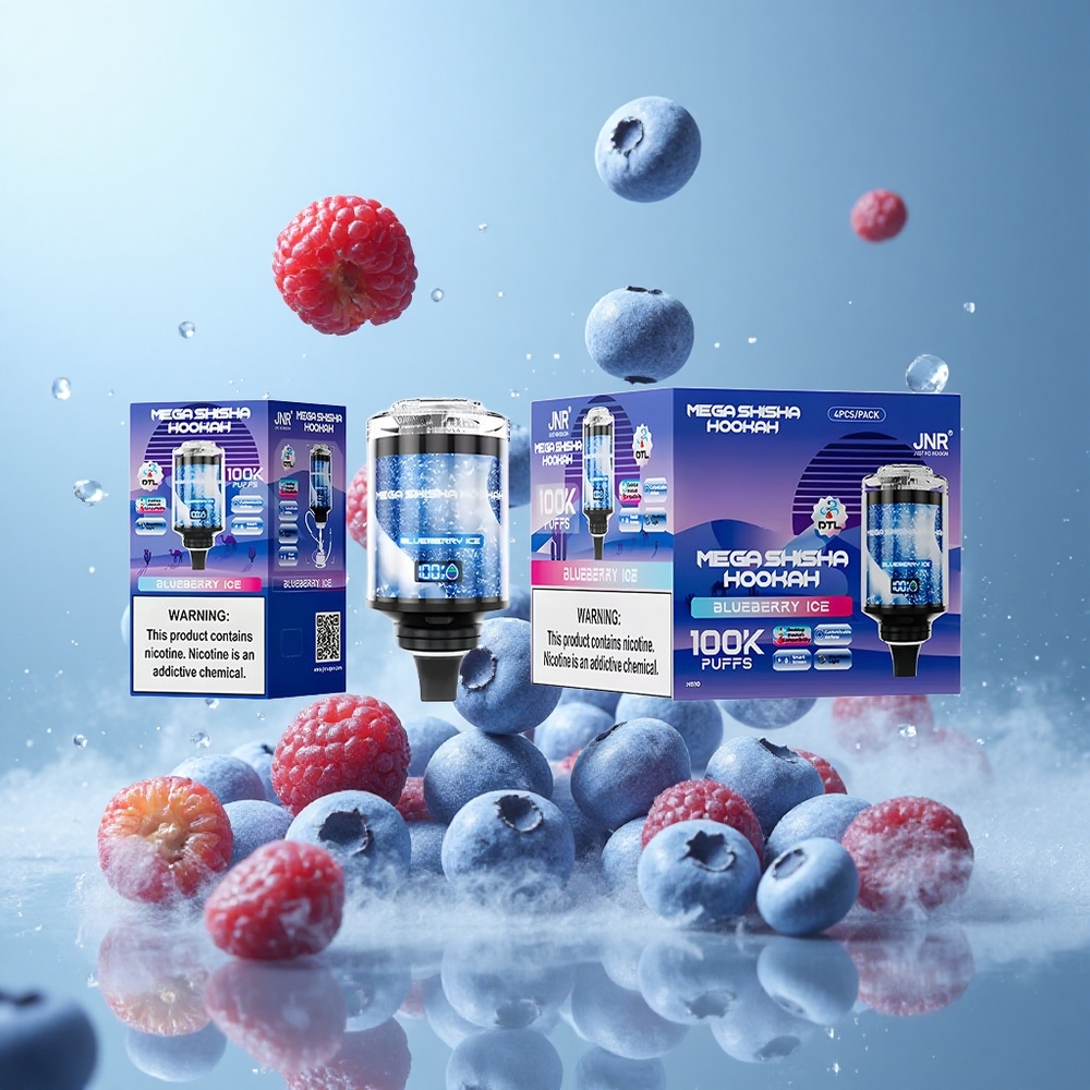 JNR Mega Shisha 100K 70.2mm Blueberry Ice 60ml 2200mAh Type-C Smart Screen Adjustable Airflow