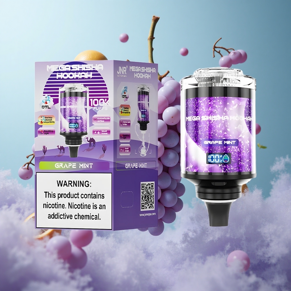 JNR Mega Shisha 100K Grape Mint Desktop 70.2mm Smart Screen 2200mAh Type-C