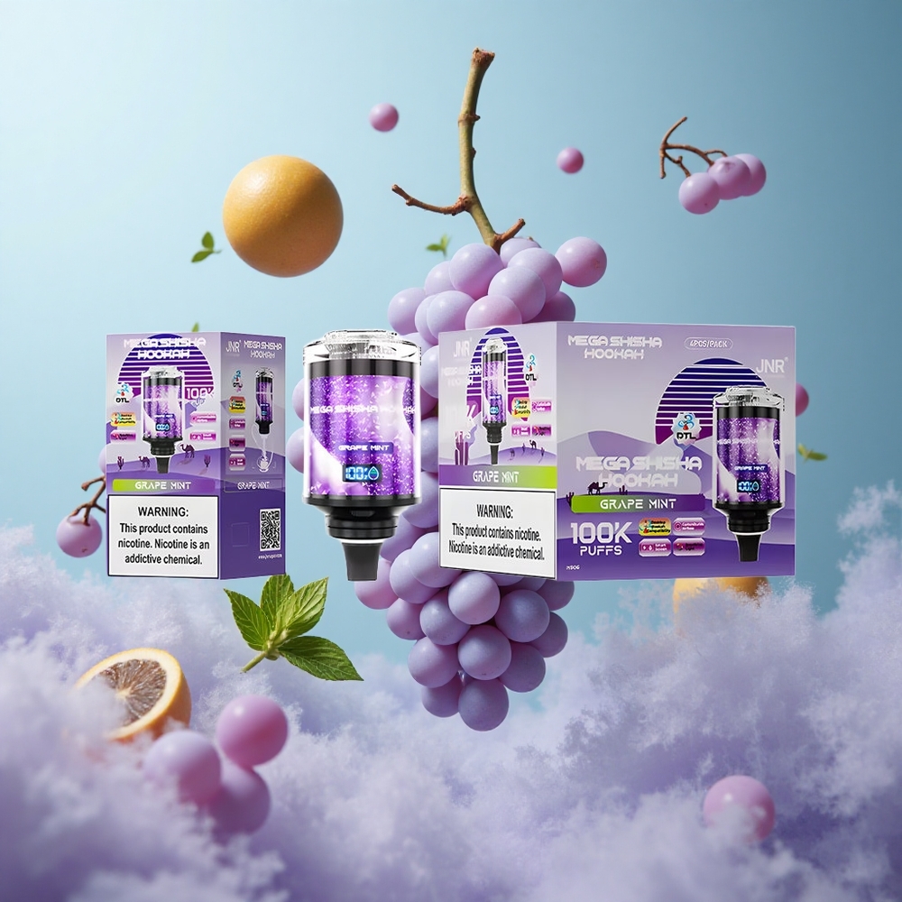 JNR Mega Shisha 100K Grape Mint Desktop 70.2mm Smart Screen 2200mAh Type-C