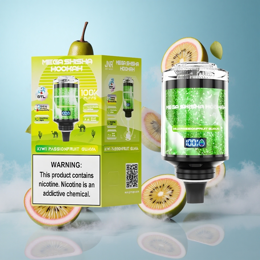 JNR Mega Shisha 100K Kiwi Passionfruit Guava 70.2mm 60mL 2200mAh Type-C Smart Screen Adjustable Airflow