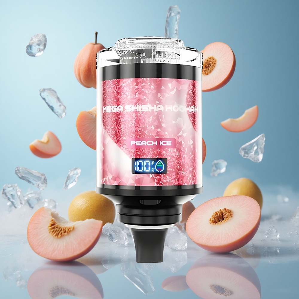 JNR Mega Shisha 100K Peach Ice Desktop 70.2mm 60mL 2200mAh Type-C Breathing Light Smart Screen Adjustable Airflow