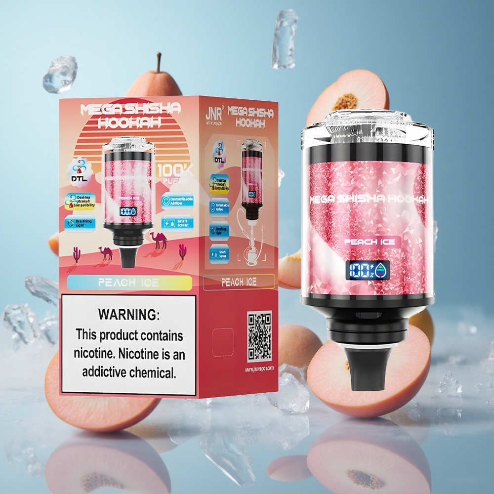 JNR Mega Shisha 100K Peach Ice Desktop 70.2mm 60mL 2200mAh Type-C Breathing Light Smart Screen Adjustable Airflow