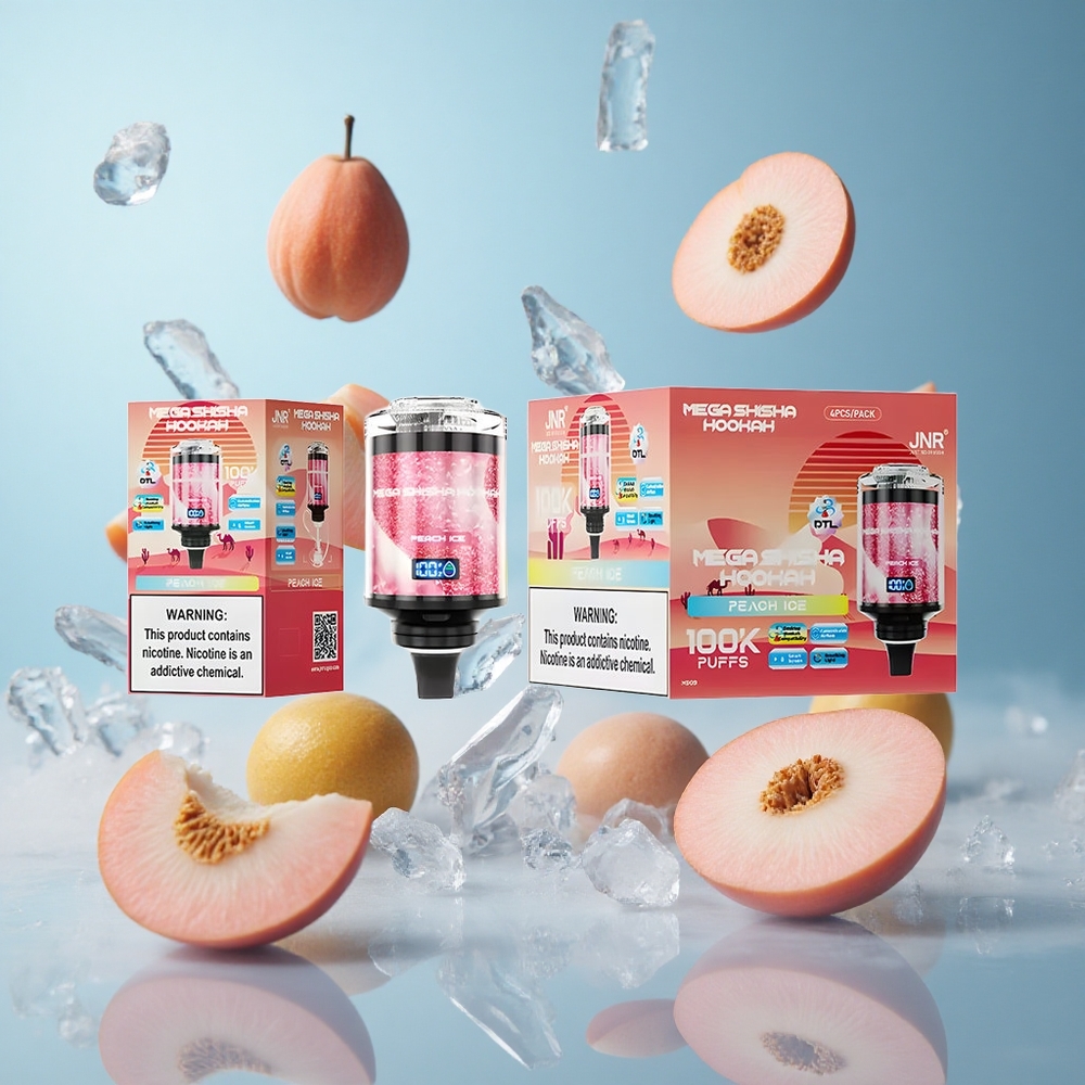 JNR Mega Shisha 100K Peach Ice Desktop 70.2mm 60mL 2200mAh Type-C Breathing Light Smart Screen Adjustable Airflow