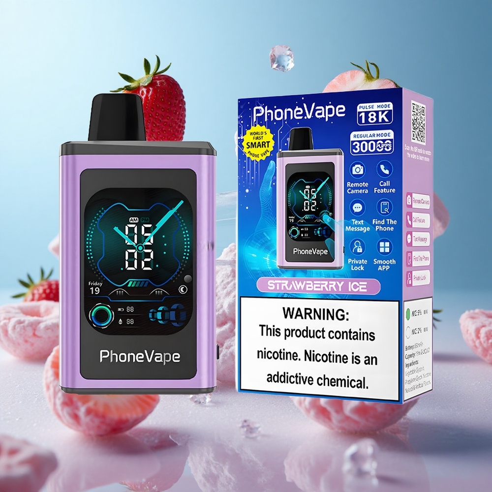 JNR PhoneVape 30000 Puffs Disposable Strawberry Ice Turbo Mode Adjustable Airflow App Controlled