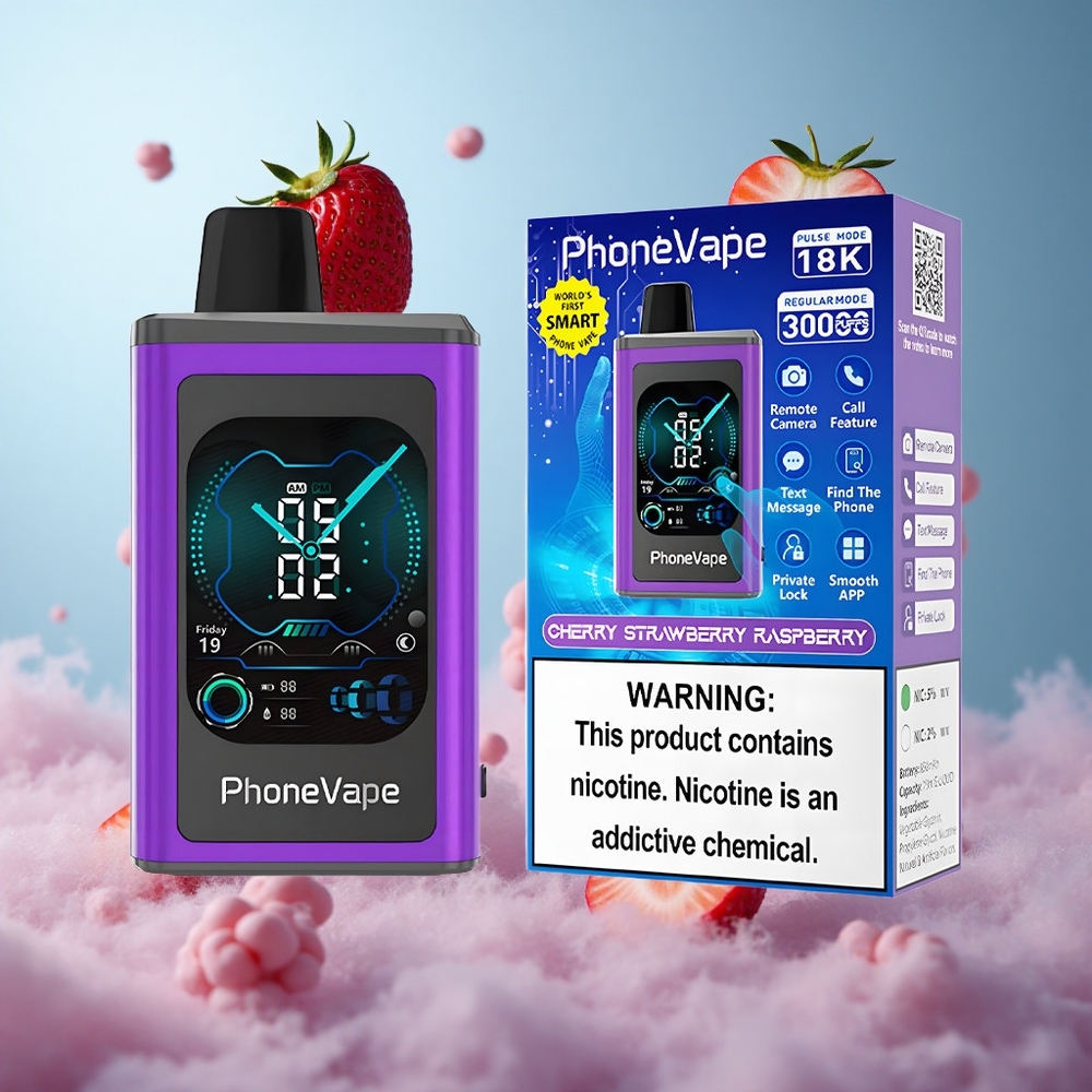 JNR PhoneVape 30000 Turbo Adjustable Airflow Disposable Cherry Strawberry Raspberry