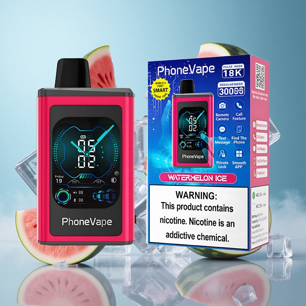 JNR PhoneVape 30000 Turbo Rechargeable Disposable Vape Watermelon Ice App Controlled Full Display