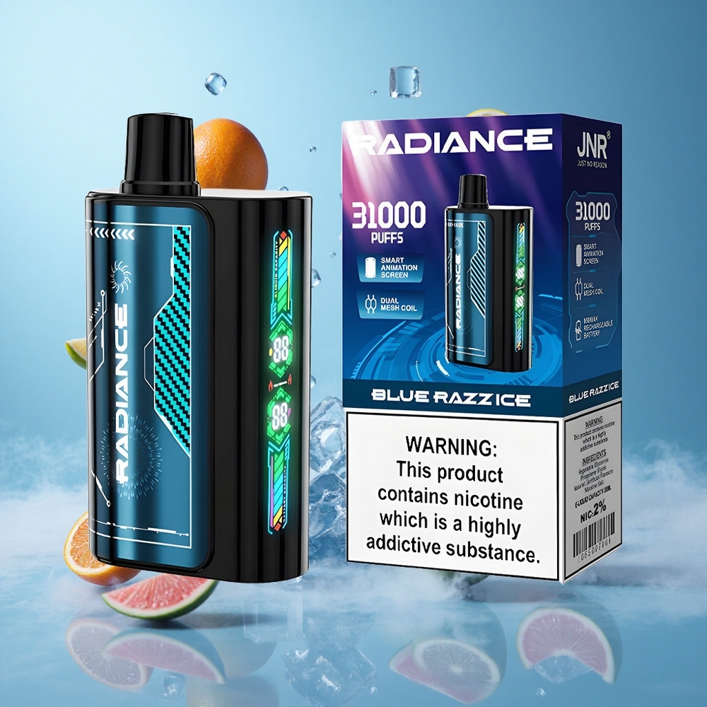 JNR Radiance 31000 Puffs Disposable Vape Blue Razz Ice 28ml Dual Mesh 950mAh 2% Nicotine