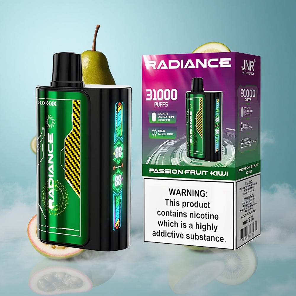JNR Radiance 31000 Puffs Disposable Vape Passion Fruit Kiwi 28ml Dual Mesh 950mAh Type-C 2% Nicotine