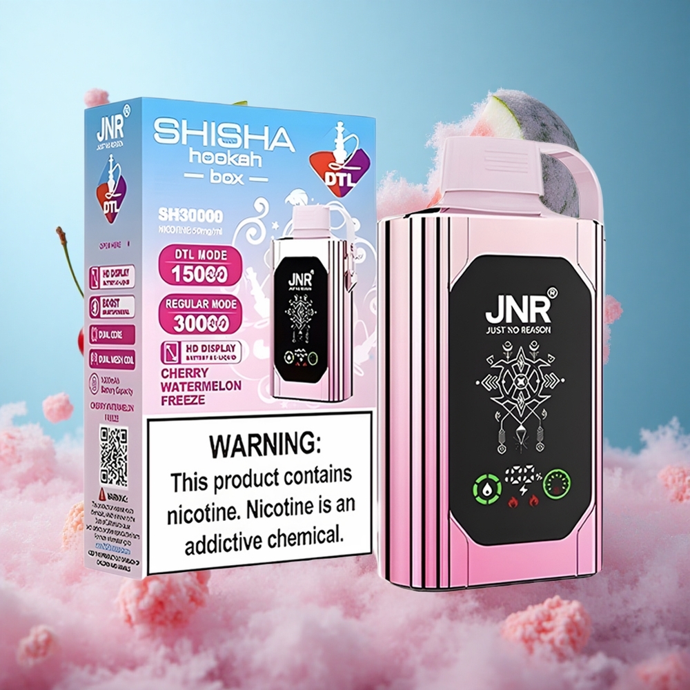 JNR Shisha Hookah Box 20500 Puffs Cherry Watermelon Freeze HD Display 1000mAh 25ml Dual Mesh Coil Type-C 0%/2%/5% Nicotine