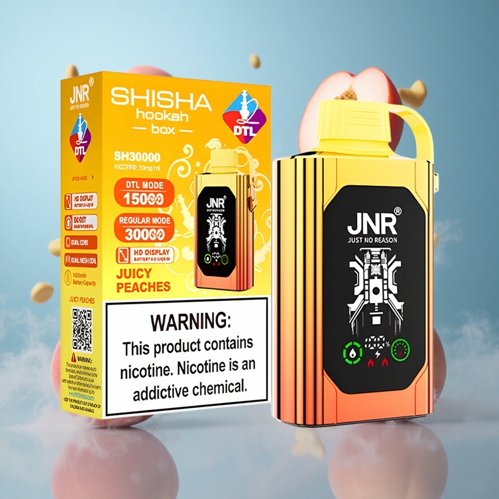 JNR Shisha Hookah Box 20500 Puffs HD Display Dual Mesh Coil Juicy Peaches