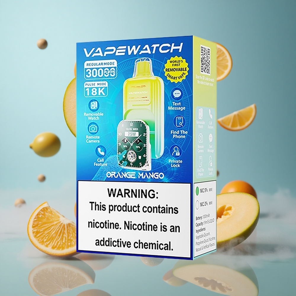JNR Vape Watch 30000 Puffs 19mL 1000mAh Dual Mesh Coil Orange Mango