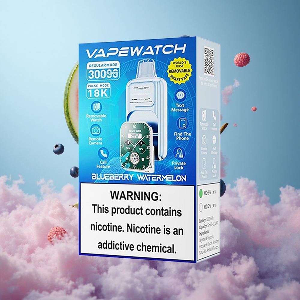 JNR Vape Watch 30000 Puffs 19mL 5% Nicotine Dual Mesh Blueberry Watermelon Type-C