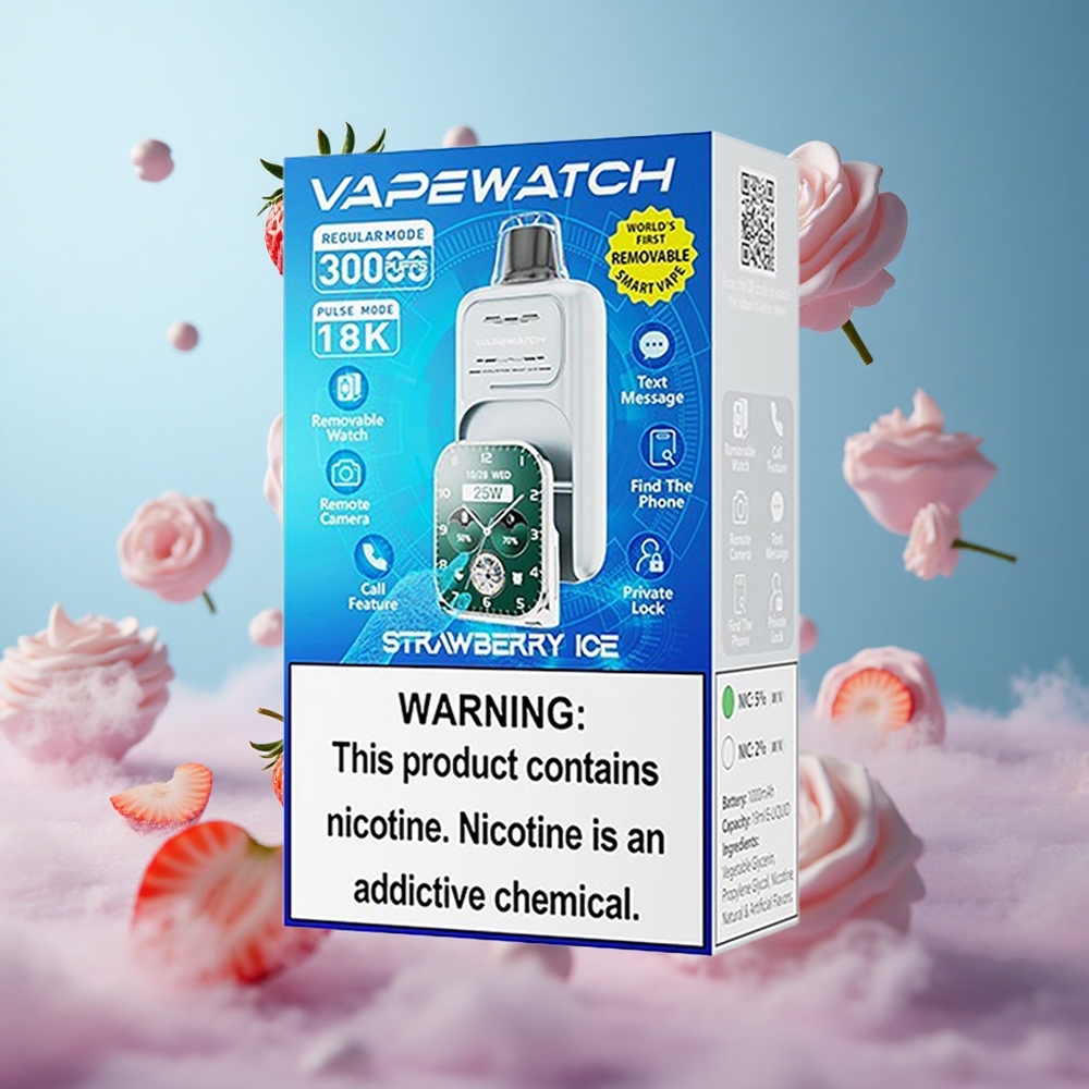 JNR Vape Watch 30000 Puffs 19mL 5% Nicotine Dual Mesh Strawberry Ice Type-C