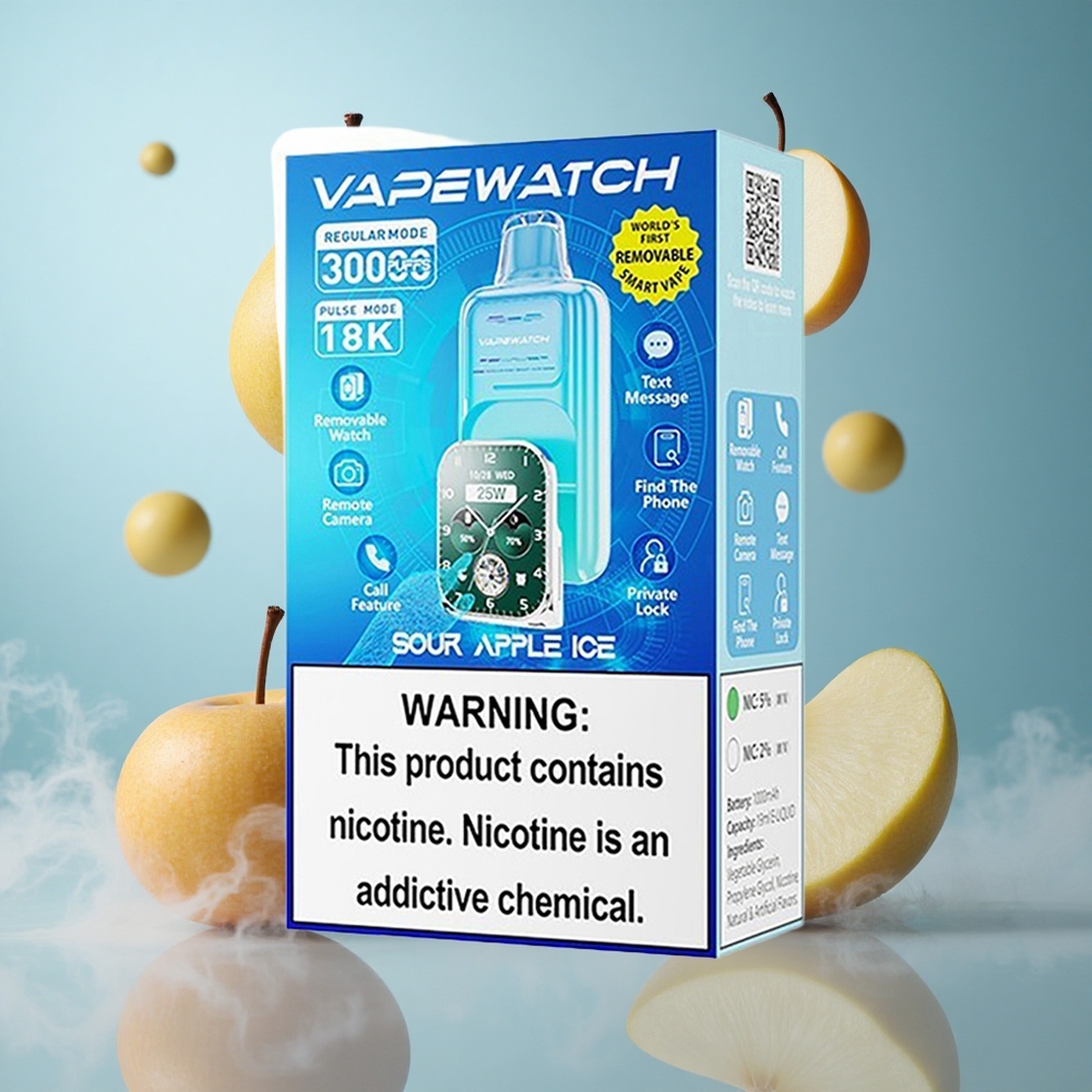 JNR Vape Watch 30000 Puffs 19mL Sour Apple Ice 1000mAh Type-C Dual Mesh