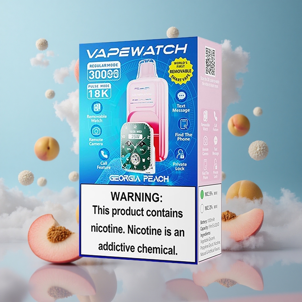 JNR Vape Watch 30000 Puffs Dual Mesh 19mL Georgia Peach Type-C Quick Charge