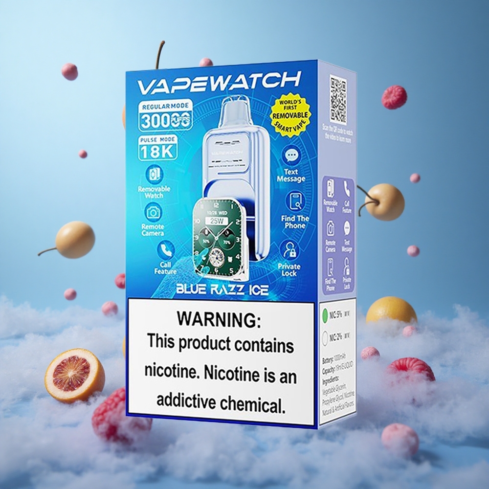 JNR Vape Watch 30000 Puffs Dual Mesh Coil Type-C Quick Charge Blue Razz Ice