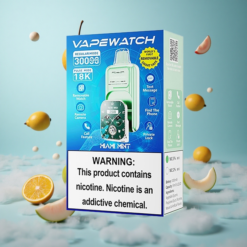JNR Vape Watch 30000 Puffs Miami Mint Dual Mesh Coil 19mL 5% Nicotine 1000mAh Type-C