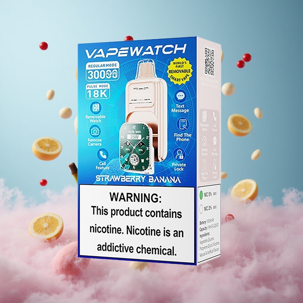 JNR Vape Watch 30000 Puffs Strawberry Banana Dual Mesh Coil Type-C Quick Charge