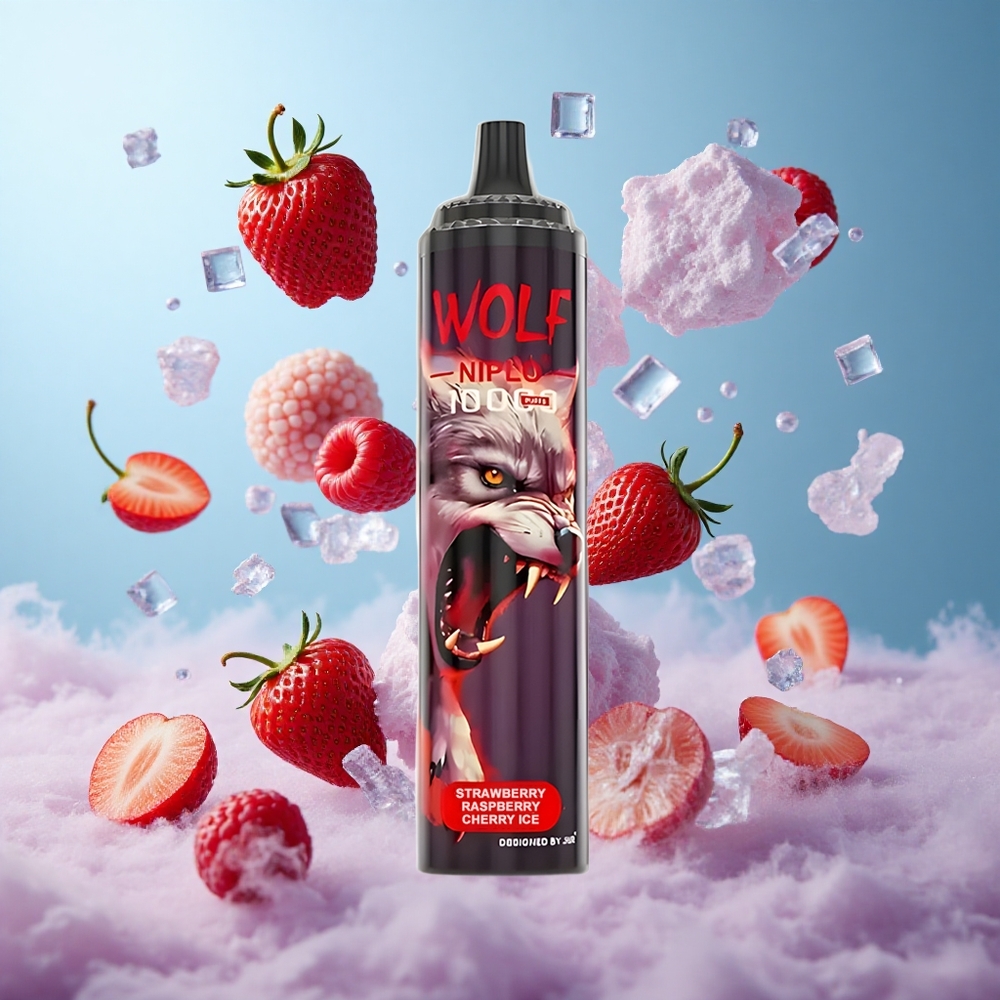JNR Wolf Niplo 10000 Puffs Strawberry Raspberry Cherry Ice Mesh Coil 1.0 Ohm Type-C 650mAh 20ml