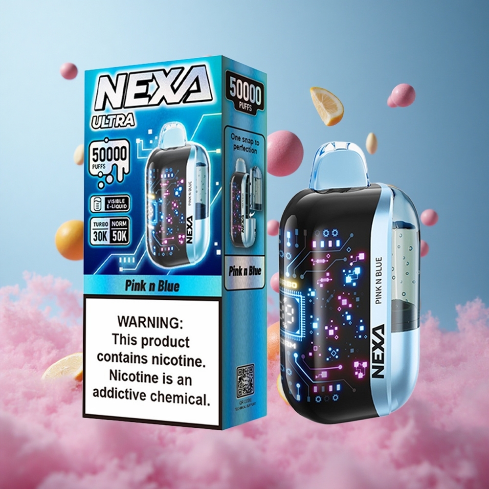 NEXA Ultra 50000 Puffs 20ml 5% Nicotine Pink N Blue Dual Mesh Type-C 3D Curved Screen