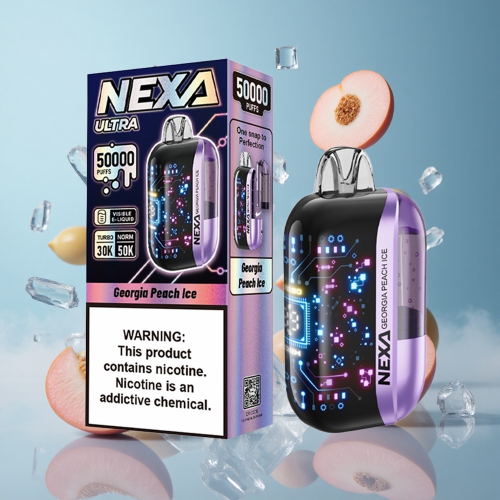 NEXA Ultra 50K 20ml 5% Nicotine Georgia Peach Ice Disposable Vape 3d Curved Screen Type-c