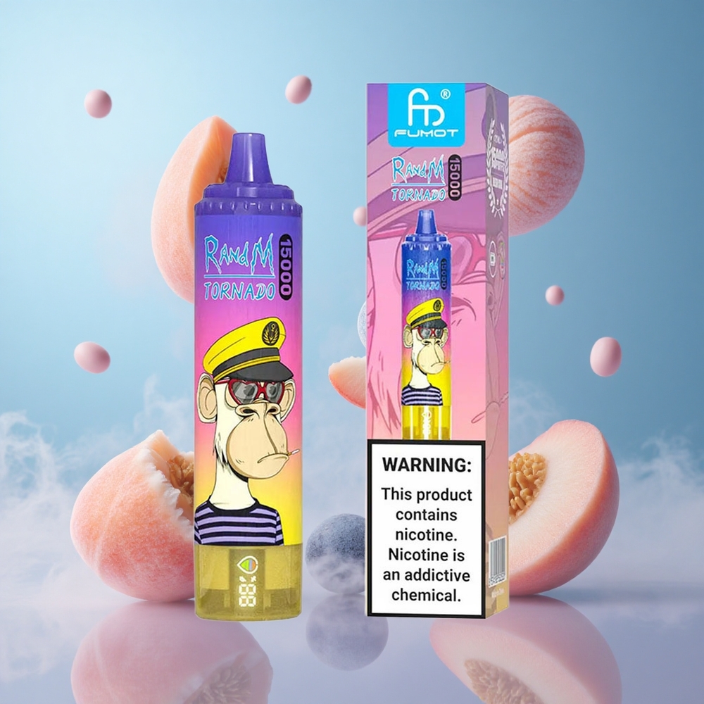 RandM Fumot Tornado 15000 Puffs 25ml 850mAh Mesh LCD Peach Blueberry Candy