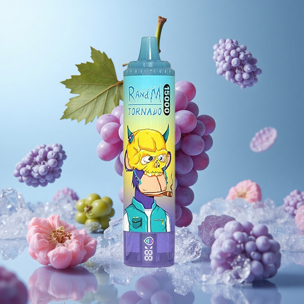 RandM Fumot Tornado 15000 Puffs 25ml Grape Ice Mesh LCD USB-C Rechargeable