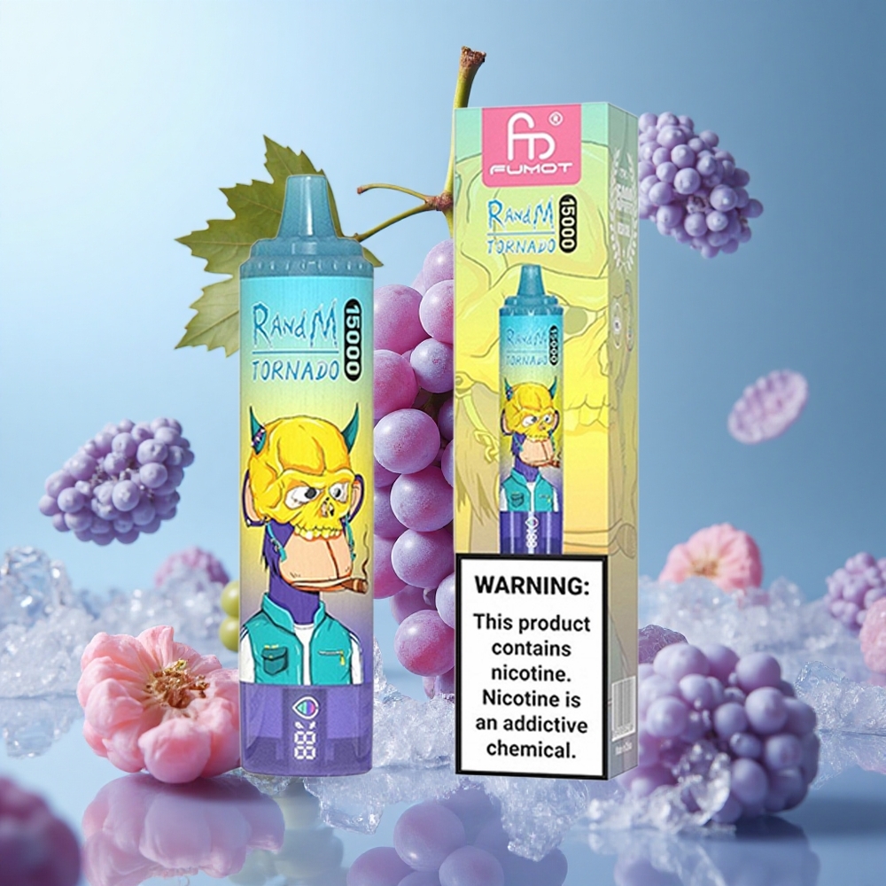 RandM Fumot Tornado 15000 Puffs 25ml Grape Ice Mesh LCD USB-C Rechargeable