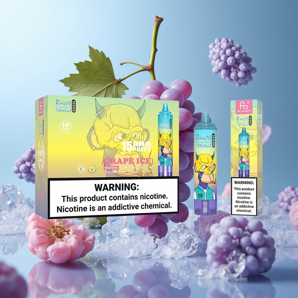 RandM Fumot Tornado 15000 Puffs 25ml Grape Ice Mesh LCD USB-C Rechargeable