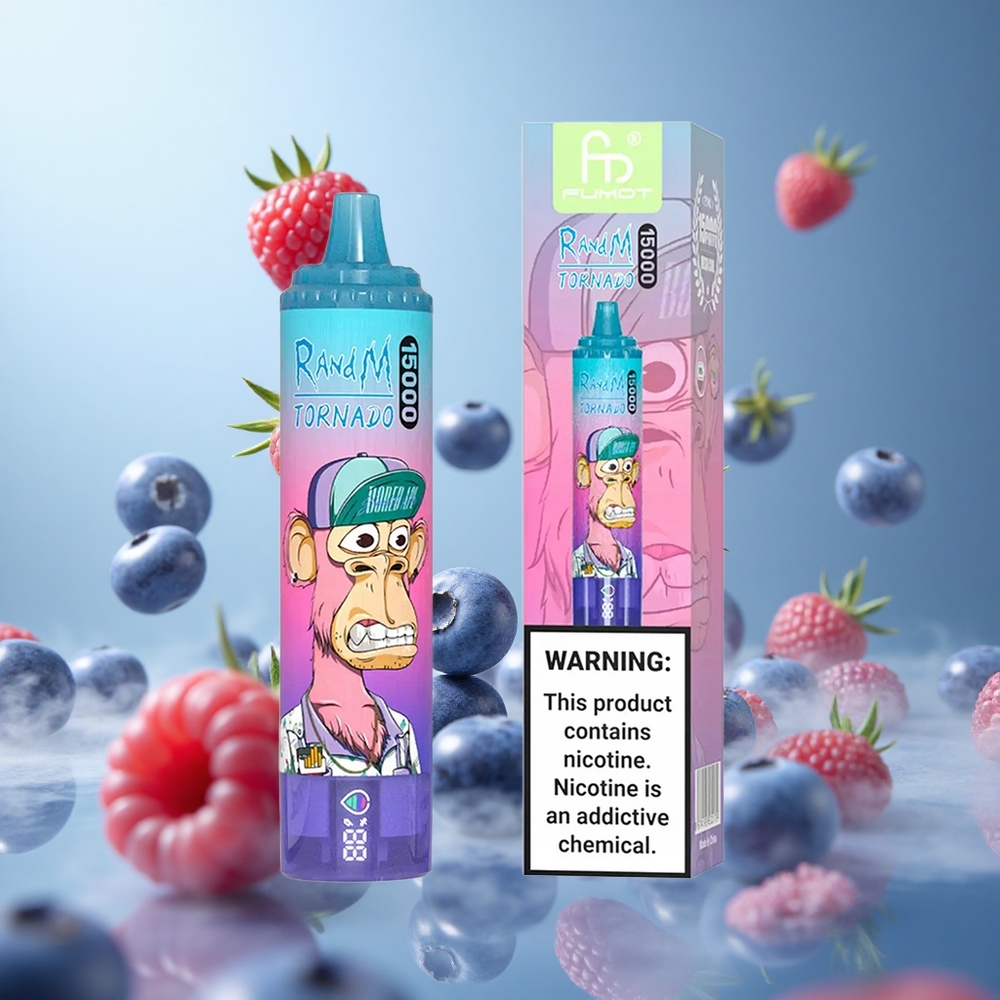 RandM Fumot Tornado 15000 Puffs Blueberry Raspberry Mesh Coil USB Type-C LCD
