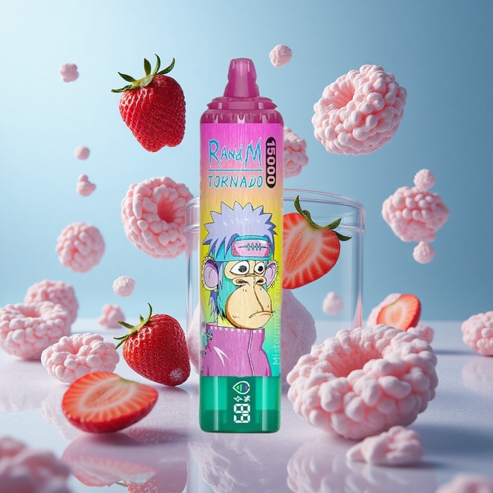 RandM Fumot Tornado 15000 Puffs Iced Strawberry 25ml 850mAh Mesh LCD Type-C