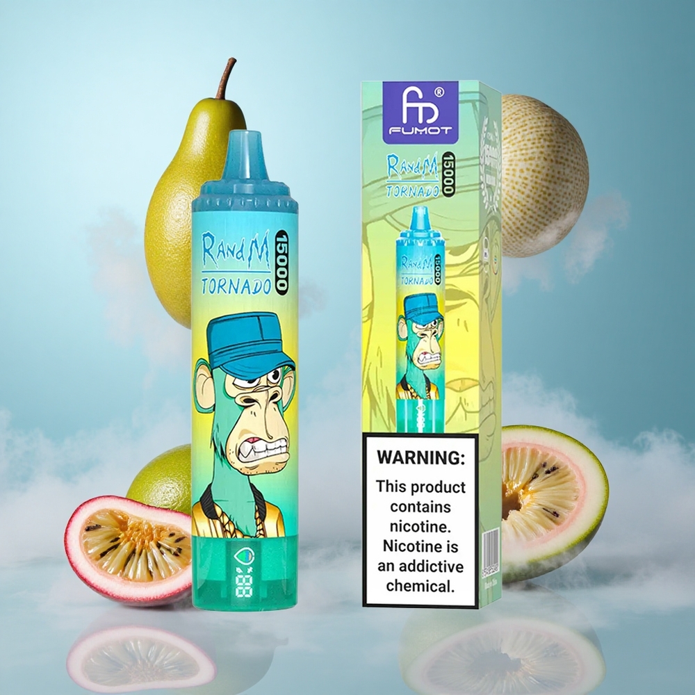 RandM Fumot Tornado 15000 Puffs Kiwi Passion Fruit Guava Mesh Coil LCD Type-C Rechargeable