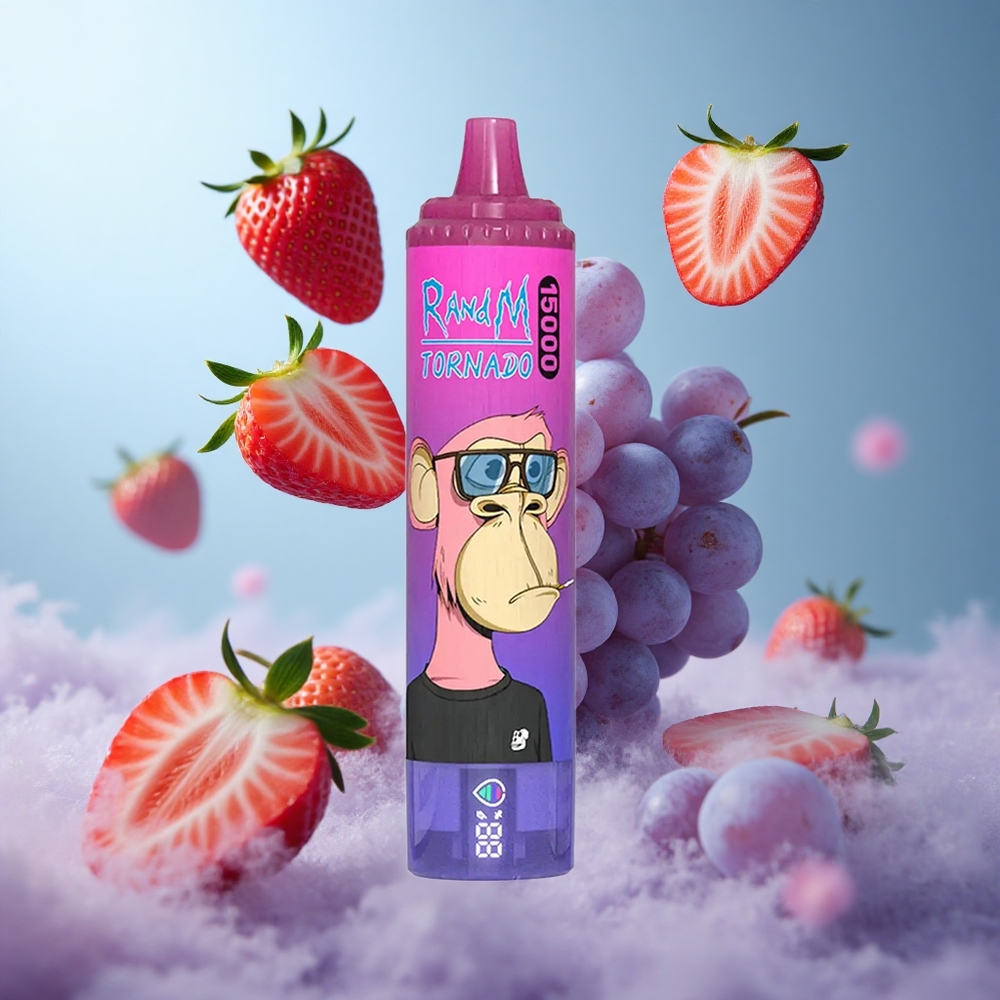RandM Fumot Tornado 15000 Puffs Strawberry Grape 25ml 850mAh Mesh LCD Type-C