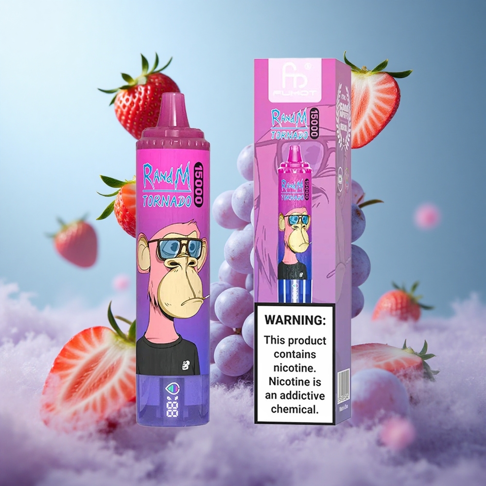 RandM Fumot Tornado 15000 Puffs Strawberry Grape 25ml 850mAh Mesh LCD Type-C