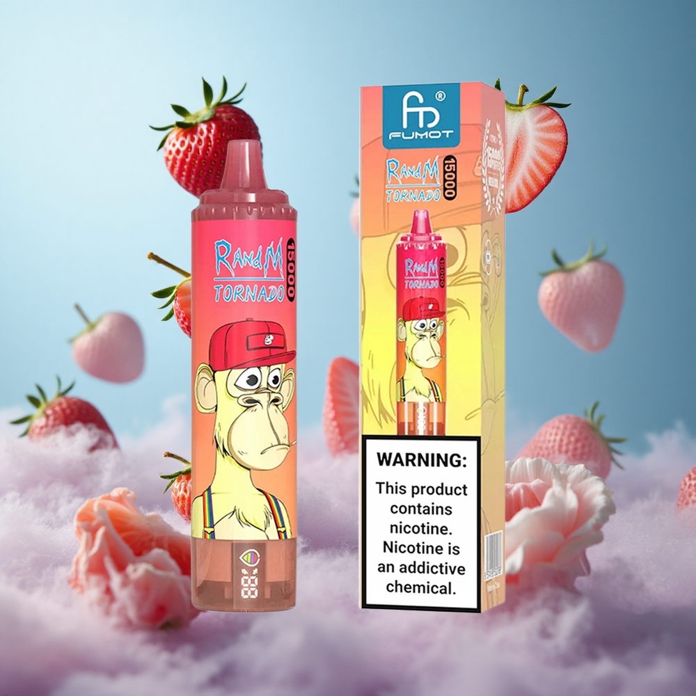RandM Fumot Tornado 15000 Puffs Strawberry Red Bull Mesh LCD Type-C 25ml