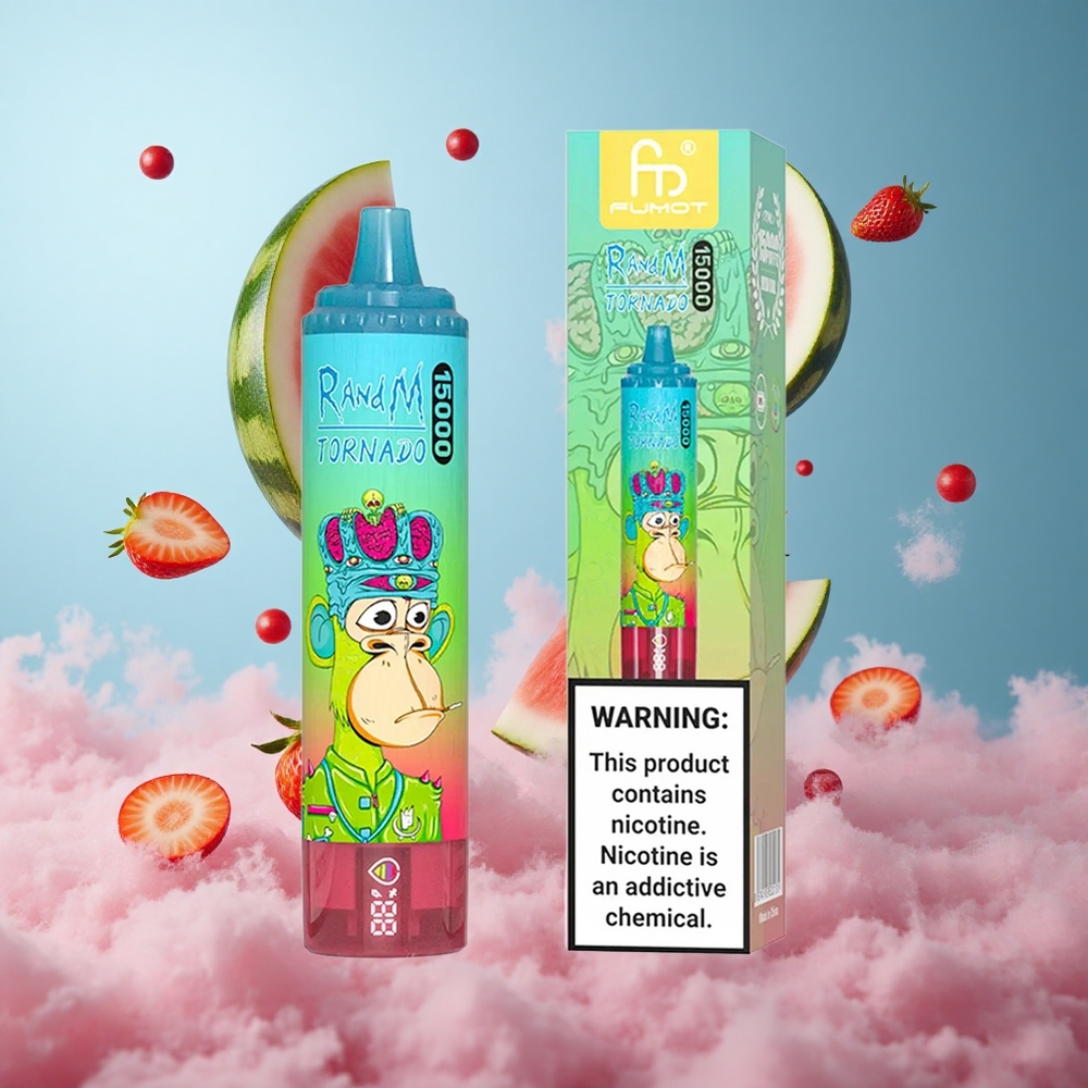 RandM Fumot Tornado 15000 Puffs Strawberry Watermelon 25ml 850mAh Mesh LCD Type-C