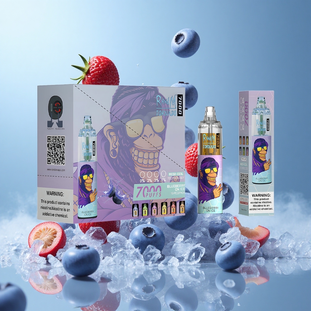 RandM Fumot Tornado 7000 Puffs 14ML Mesh RGB Air-Adjustable Blueberry On Ice